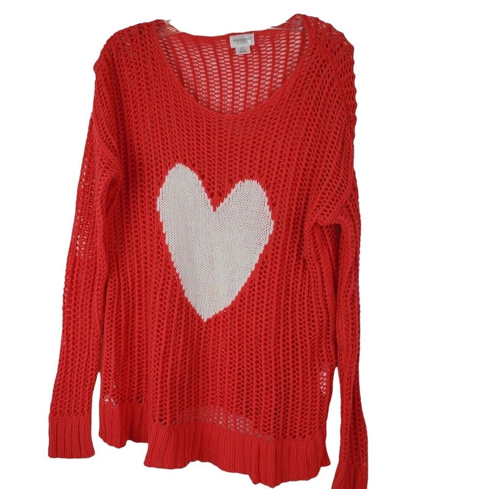Motherhood Maternity‎ Pink Heart Crotchet Sweater Women's Size S Pullover